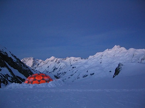 Geodesic equipment dome high on Tasman Glacier