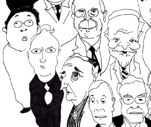 Cartoon figures of leading climate deniers in the "Dealing in Doubt" report. 