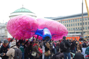 The "Cough for Coal" lungs in the streets of Warsaw.  Photo" 350.org 