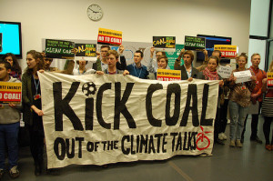 Kicking coal out of the COP.  Photo: 350.org 